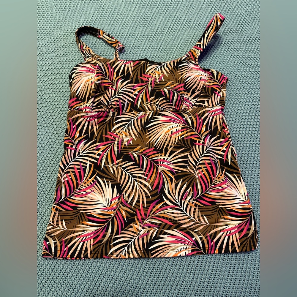 Lands' End Tropical Print Swim Top - Pink, Brown, Cream